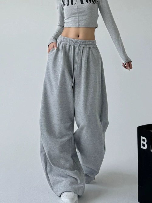 Immagine di 2025 New Harajuku Pantaloni sportivi a gamba larga Donna Streetwear Baggy Pantaloni sportivi grigi oversize Donna Pantaloni da jogging casual con coulisse