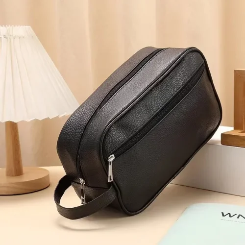 Afbeelding van Mannen Waterdichte Reistoiletartikelen Opbergtas PVC Lychee Patroon Cosmetische Tas Draagbare Make-up Organizer Mannelijke Rits Handtassen