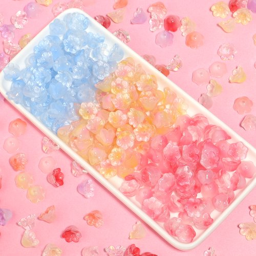 Imagen de 50 Uds. Cuentas coloridas con forma de flor de lirio del valle, cuentas sueltas de cristal de Murano de 12x7,5mm para manualidades DIY, accesorios para hacer joyas