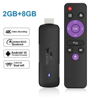 Image de Clé TV Android 14 Ultra HD 8K avec WiFi 6 et Télécommande Vocale