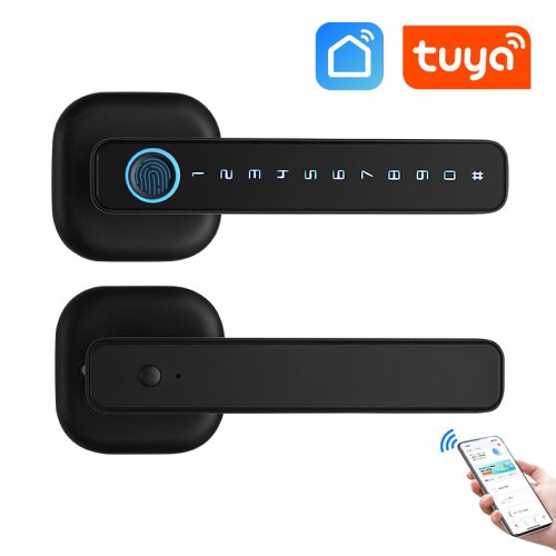 Image of Smart Fingerprint, Password, RFID & IC Card Door Lock with Tuya/SmartLife App Control – Single Latch Deadbolt for Indoor Wooden or Metal Doors