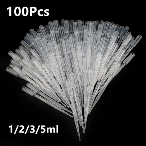 Afbeelding van 100 stuks laboratoriumpipetten van 1 ml, 2 ml, 3 ml en 5 ml – afgelezen plastic wegwerp pipetten voor vloeistofdruppelaar, educatief materiaal en make-up applicatie