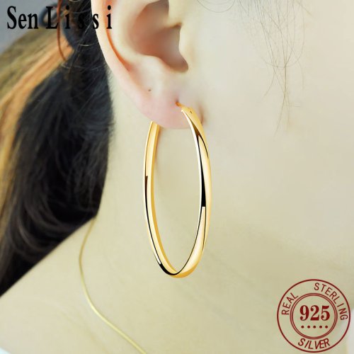 Afbeelding van Elegante 18k vergulde oorringen voor vrouwen - 925 sterling zilver, modieus ontwerp in verschillende maten (3,0 mm, 3 cm, 4 cm, 5 cm, 6 cm, 7 cm)