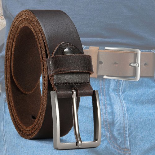 Imagen de Cinturón de Piel de Vaca de Capa Superior para Hombre con Hebilla de Aguja Metálica Antigua, Diseño Informal y Elegante en Varias Tonos