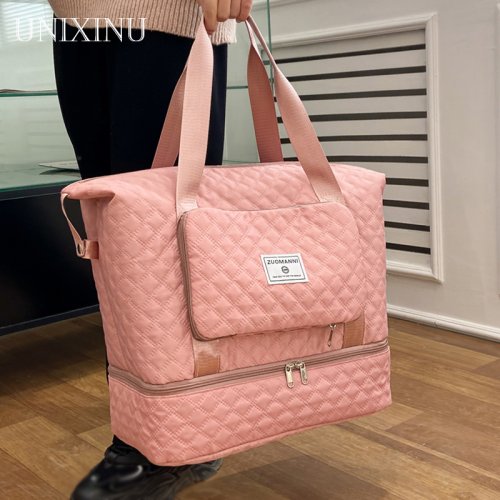 Bild von Elegante Reisetasche für Damen mit großem Fassungsvermögen – Leichte Wochenend-Übernachtungstasche mit Argyle-Muster und verstärktem Material für Fitnessstudio und Alltag