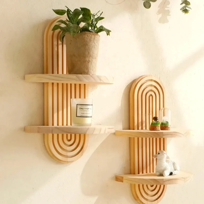 Afbeelding van Boho Houten Wandplank - Moderne Decoratie voor Woonkamer & Badkamer