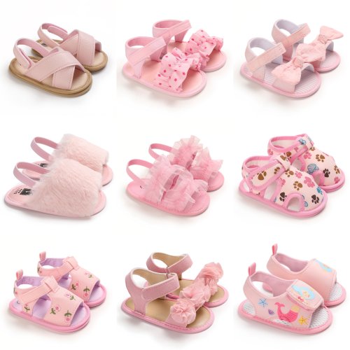 Afbeelding van Zomerse Roze Prinsessen Sandalen voor Pasgeboren Baby Meisjes – Zachte Zool Eerste Wandelaars met Strandlook