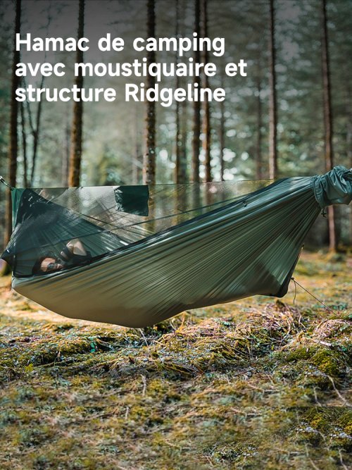 Image of 11ft Lightweight Camping Hammock with Mosquito Net and Detachable Ridge Rope – Full Open Mesh Design for Outdoor Hiking, Backpacking, and Camping Adventures