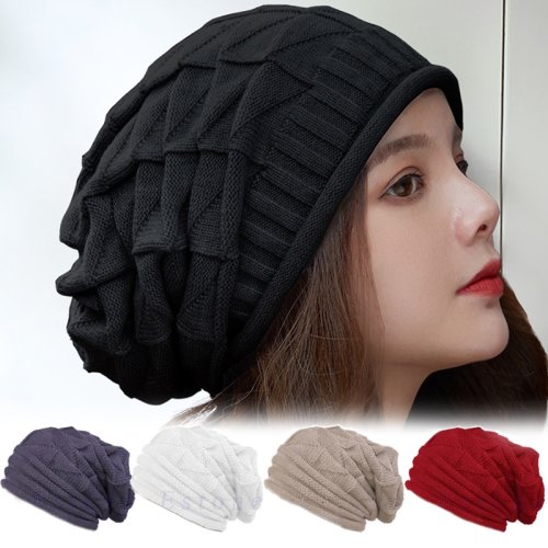 Imagen de Gorro de punto de invierno para mujer, gorros holgados y holgados, gorro cálido para exteriores, gorros de lana cálidos para esquiar en la nieve para mujer