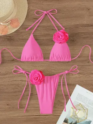 Image de Maillot de Bain 2 Pièces Floral 3D - Noir & Blanc