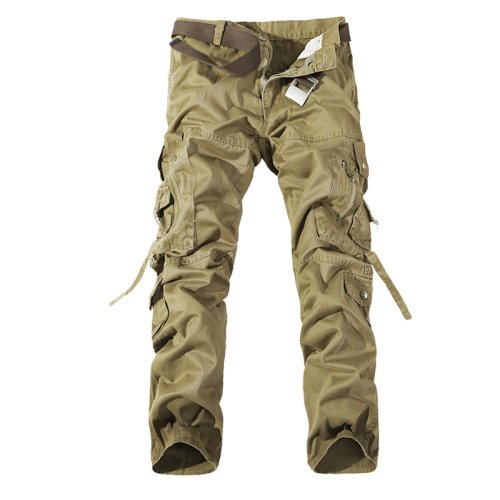 Image of Men's Casual Army Green Cargo Pants with Big Pockets – Durable Military-Style Long Trousers for Outdoor Activities, Sizes 28-42 Plus