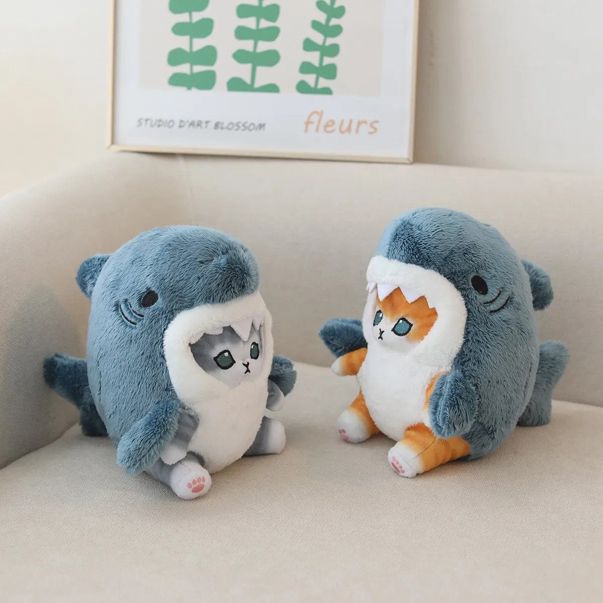 Image of Kawaii Shark Cat Plush Toy Soft Stuffed Colorful Shark Cat Doll Kids Toys Birthday Christmas Gift for Boys Girls