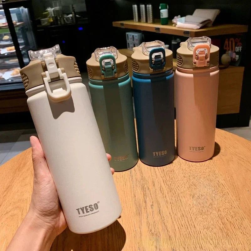 Afbeelding van Tyeso 600 ml Roestvrijstalen Thermosfles met Rietje – Houdt Drinken Koud en Warm, Ideaal voor Sport, Auto en Dagelijks Gebruik