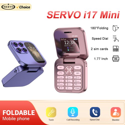 Afbeelding van Servo I17 Mini Opvouwbare Mobiele Telefoon met 2 SIM-kaart, Magische Stemherkenning, FM Radio, Blacklist Functie en Type-C Poort - Compacte Flip Telefoon met 1.77 inch Scherm
