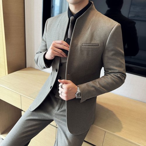 Immagine di Completo Uomo Coreano Slim Fit in Lana, Abbigliamento Formale da Lavoro, Set da Due Pezzi Elegante per Occasioni Sociali, Taglia 5XL e M