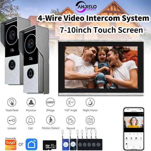 Imagen de Monitor Táctil Inteligente de 7 a 10 Pulgadas con Cámara HD 1080p, Intercomunicador Videoportero WiFi con Sistemas Tuya, Timbre de Metal y Protección para Hogar