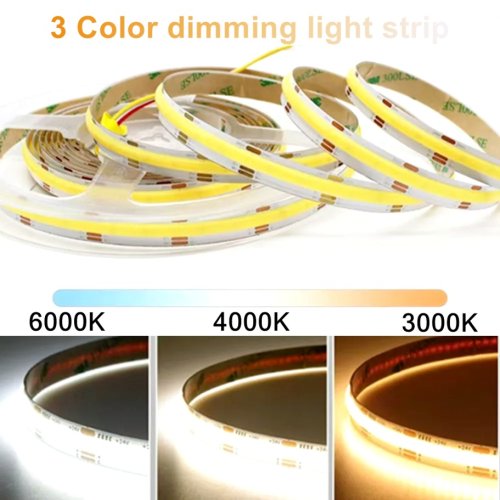 Imagen de Tira LED CCT COB Regulable 24V con Cambio de Color 2700K-6500K, 8mm y 10mm de Ancho, Alta Calidad RA90, Ideal para Iluminación Interior y Exterior
