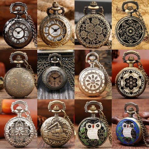 Image of Charming Mini Pocket Watch Necklace with Quartz Movement, Arabic Numerals Dial, Antique-Style Pendant Chain – Delicate Tiny Clock Gift for Kids and Women