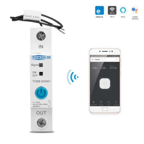Immagine di Interruttore Intelligente Wi-Fi con Contatore di Energia KWh, Relè Automatico e Timer per Casa Connessa – Controllo Remoto e Monitoraggio del Consumo Elettrico