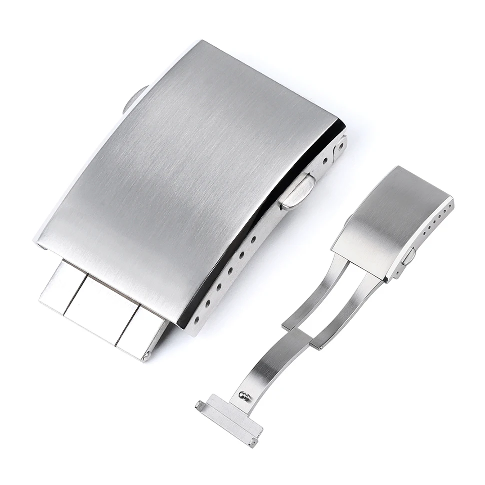 Bild von Verlängerte, gefaltete, solide Uhrenschnalle für Seiko 18 mm, 20 mm, 22 mm, silberfarbener Doppeldruck-Sicherheits-gefräster Verschluss, Edelstahl-Uhrenarmbandverschluss