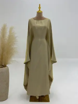 Image de Abaya Satin Élégante Manches Chauve-Souris