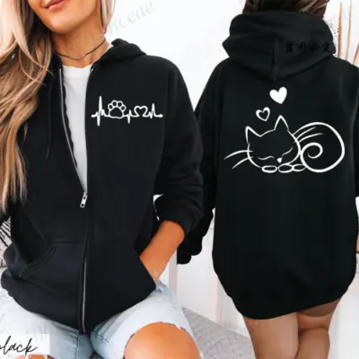Image de Hoodie à Capuche Chat Mignon - Sweat à Zip pour Femme