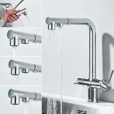 Image de Robinet de Cuisine Rotatif 360° avec Mélangeur Eau Chaude & Froide