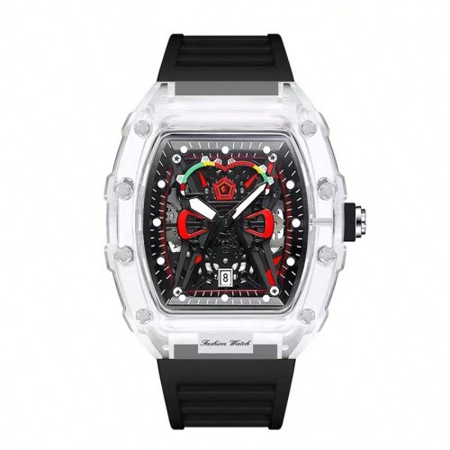 Imagen de Reloj de Cuarzo para Hombre con Correa de Silicona Transparente, Calendario y Luz Nocturna - Diseño Deportivo y Casual