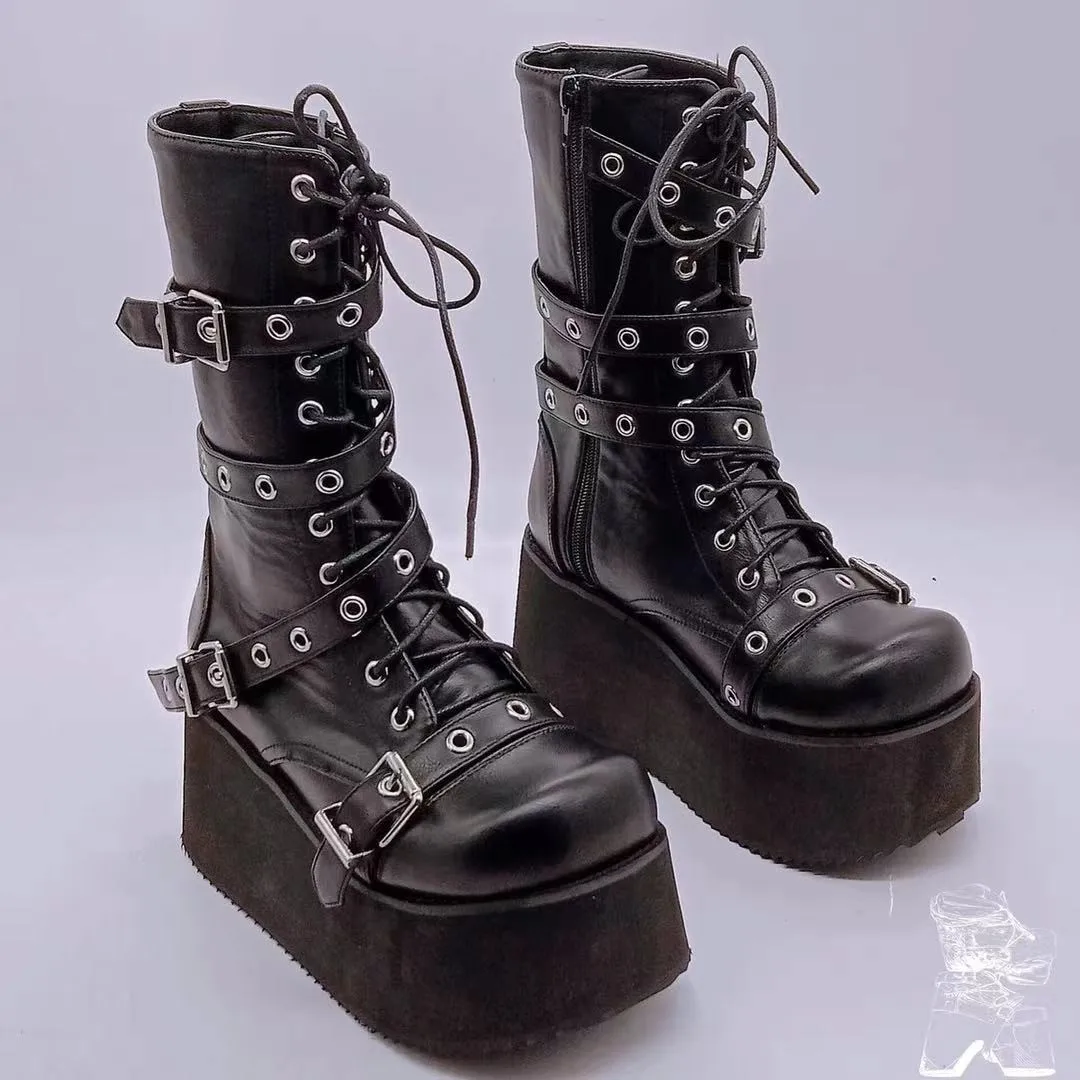 Image de Bottes Punk Gothiques Compensées Taille 43 - Style Urbain & Robuste
