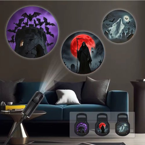 Image of Halloween Moon USB Projector Light Palm Prints & Faces Holiday Night Light Rotatable Scenes Projector for Wall Ceiling Decor