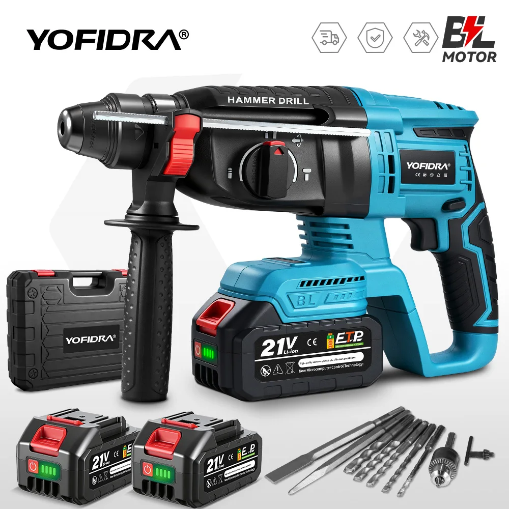 Image of YOFIDRA 26MM Brushless Electric Hammer Drill Multifunctional Rotary Cordless Rechargeable Power Tools For Makita Battery Pin