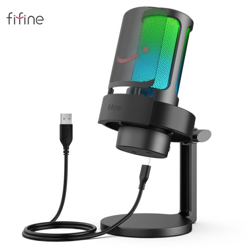 Zdjęcie Mikrofon USB FIFINE A8 z RGB, wyjściem słuchawkowym i dotykowym przyciskiem wyciszenia – idealny do nagrywania i streamingu na PC i Mac