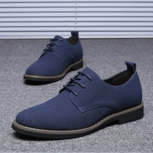 Image of Premium Plus Size Men's Blue Suede Oxford Shoes – Comfortable, Breathable Lace-Up Dress Flats for Formal and Casual Wear