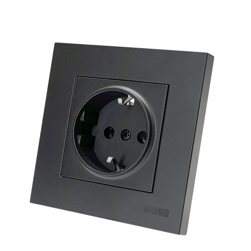 Bild von WESA Schwarze Steckdose 16 A – Standard-Wandsteckdose mit Erdungsstecker, flammhemmend, aus Kunststoff, ideal für Wohn- und Heimwerkeranwendungen