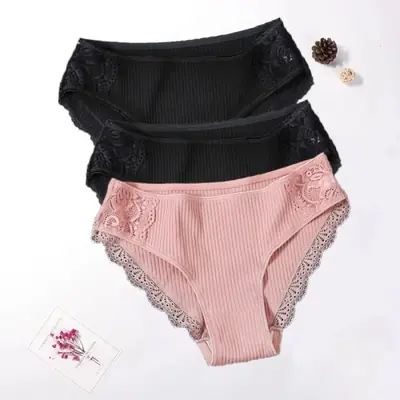 Image de Ensemble de 3 Culottes Femme en Coton Dentelle - Confort & Élégance