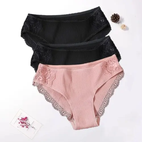 Image de Ensemble de 3 Culottes Femme en Coton Dentelle - Confort & Élégance