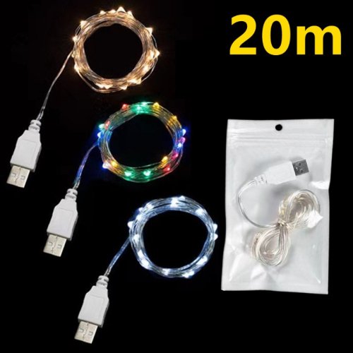 Image of 3M, 10M, 20M USB LED String Lights with Copper Silver Wire – Waterproof Fairy Lights for Christmas, Wedding, Party, and Indoor/Outdoor Decor