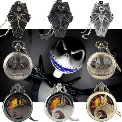 Image de Montre de Poche Rétro Crâne Punk avec Chaîne Collier