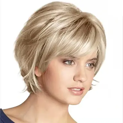 Image de Perruque Blonde Courte avec Frange - Cheveux Synthétiques Doux