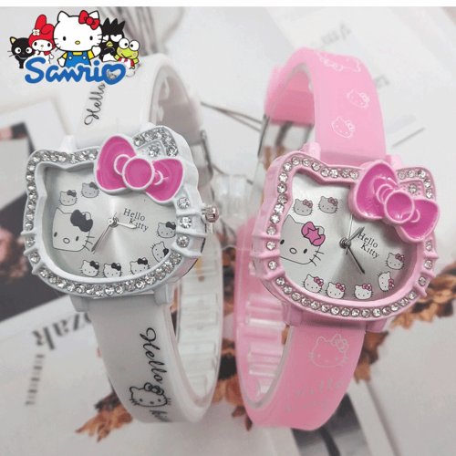 Afbeelding van Hello Kitty Kinderhorloges Cartoon Kat Hoofd Student Elektronische Siliconen Diamant Boog Quartz Horloge Party Kids Meisjes Geschenken