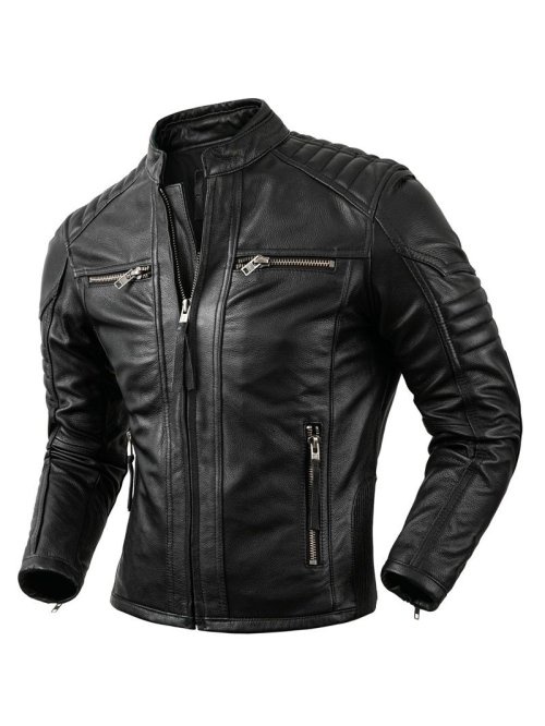 Image de Veste Moto Cuir Naturel Homme - Style Rétro Marron