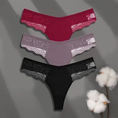 Image de Lingerie Femme 3 Pièces - String Dentelle Sexy & Respirant