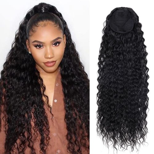 Image de Extensions de Cheveux Bouclés Noirs Naturels 1B - Queue de Cheval