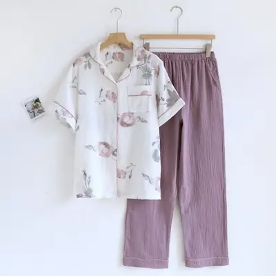 Image de Pyjama Japonais Femme - Ensemble 2 Pièces en Coton Bio