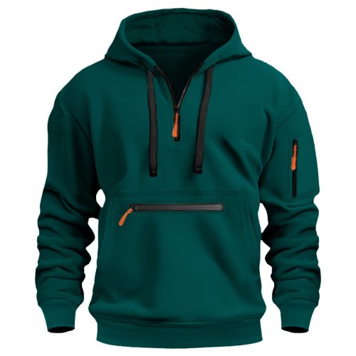 Immagine di Felpa Sportiva da Uomo con Camicetta a Maniche Lunghe Allentata in Tinta Unità, Tasca sul Braccio, Stile Casual Moderno per Primavera e Autunno