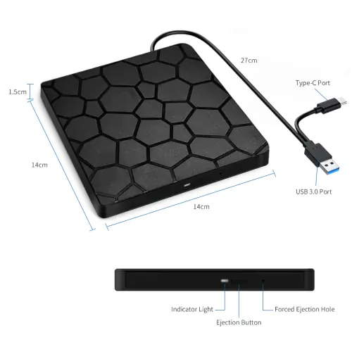 Image de Lecteur DVD Externe USB 3.0 & Type-C - Slim et Rapide