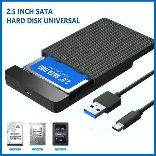 Immagine di Custodia per HDD e SSD da 2,5 Pollici con Adattatore SATA a USB 3.1/3.0 - Custodia Esterna per Disco Rigido con Connessione USB-C, Velocità Fino a 6 Gbps