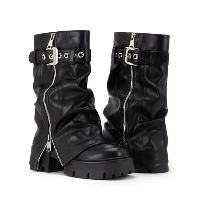 Image de Bottes Courtes Marron à Talon Épais - Style Britannique Rétro
