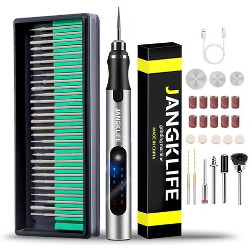 Zdjęcie Bezprzewodowy zestaw narzędzi obrotowych Jangklife z USB – idealny do obróbki drewna, grawerowania, DIY, biżuterii, metalu i szkła