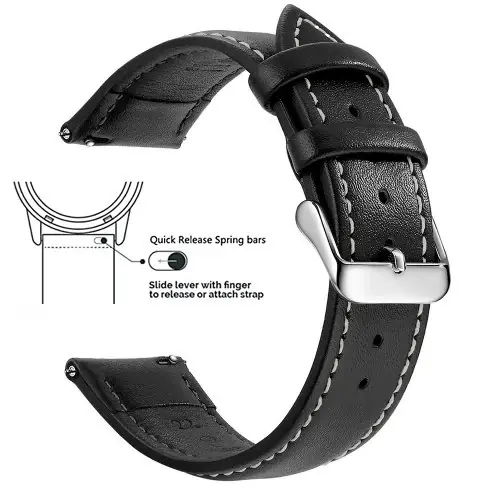 Image de Bracelet Montre Cuir Véritable - 18/20/22mm - Compatible Samsung, Garmin, Huawei